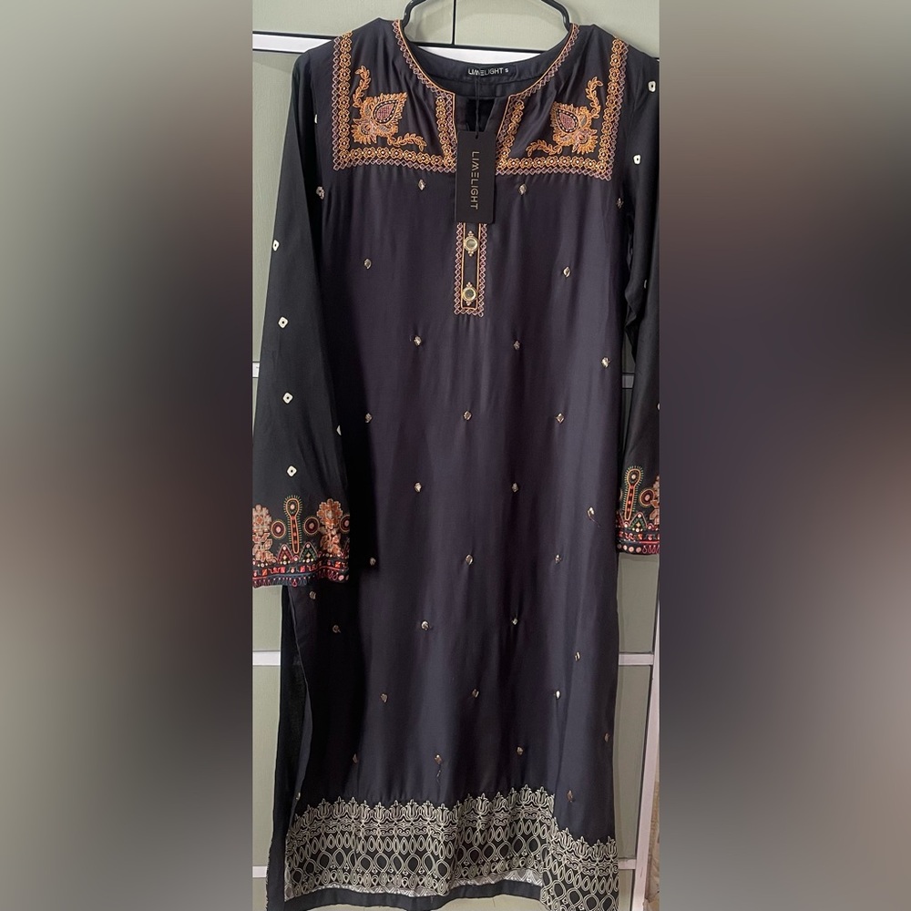 Pakistani Black Embroidered Long Sleeve Dress